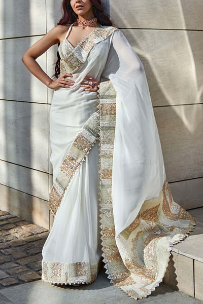 Ivory georgette sari set