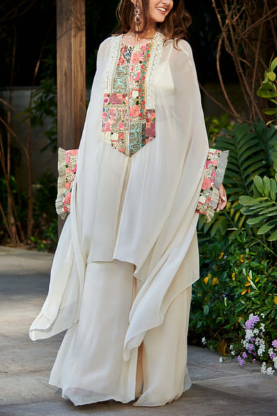 Ivory embroidered tunic and sharara set