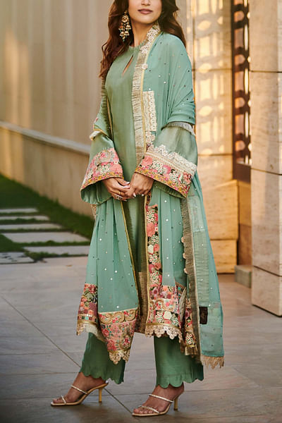Mint green chanderi kurta set
