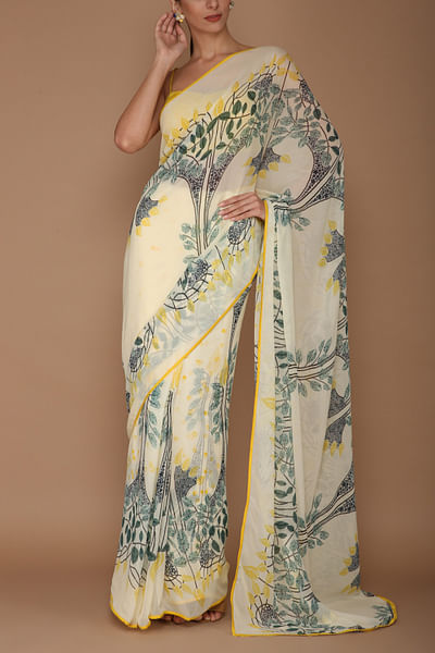 Yellow digital printed sari