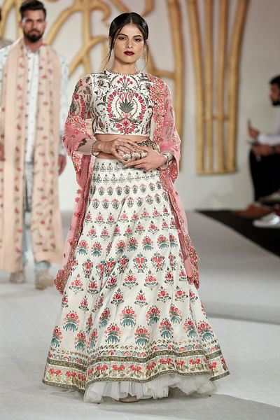 Ivory and pink lehenga set