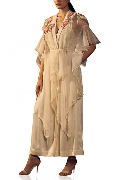 Ivory 3D embroidered cape set