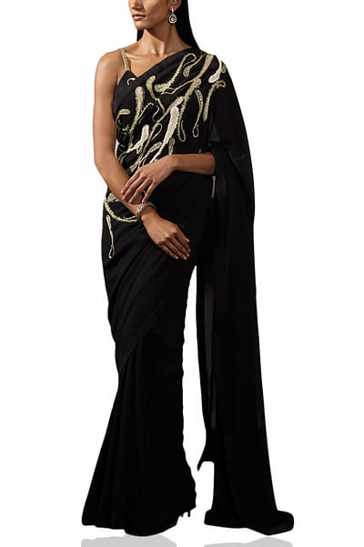 Black georgette sari
