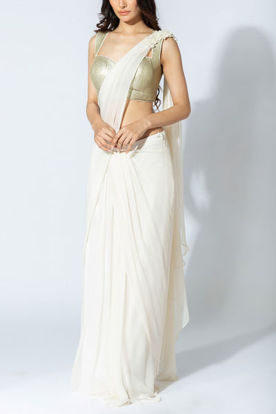 Ivory georgette sari