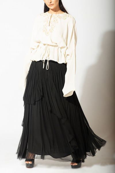 Ivory top & black skirt