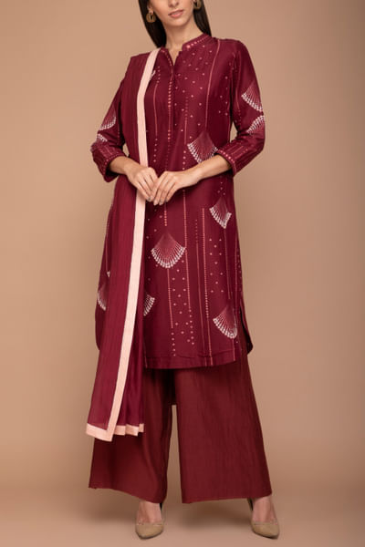 Burgundy chanderi kurta set