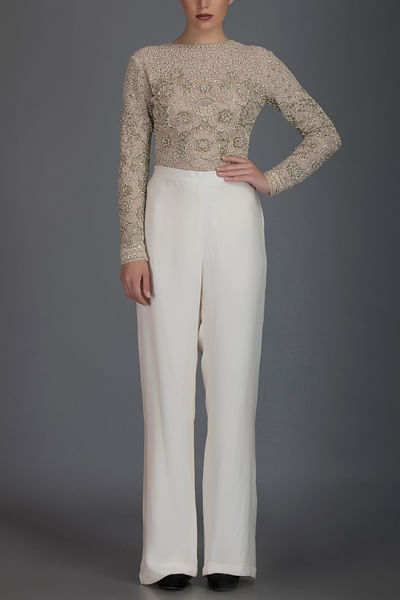 Ivory intricately embroidered top & pants