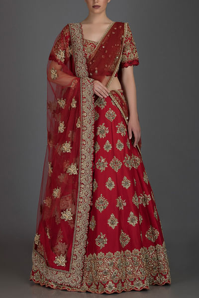 Red embroidered lehenga set