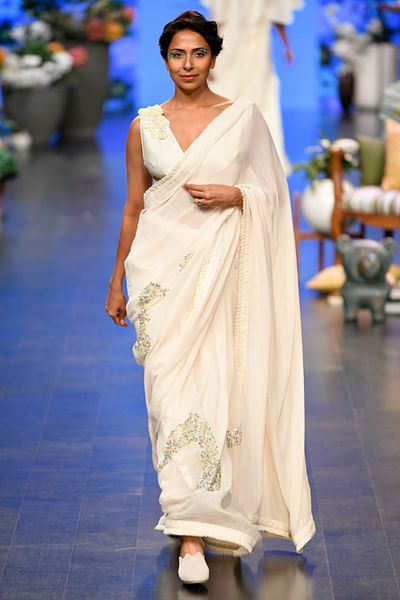 Ivory embroidered sari