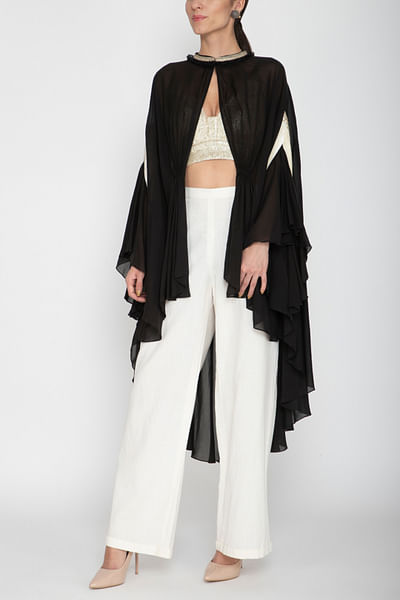 Black and ivory blouse with cape