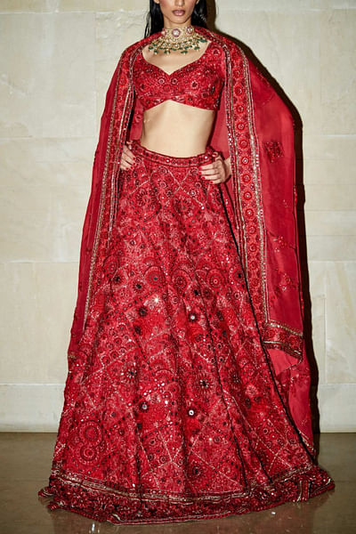 Ruby red lehenga set