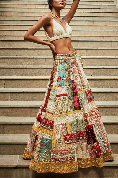 Embroidered patchwork lehenga set