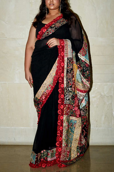 Embroidered patchwork sari set