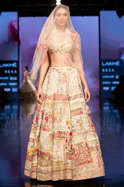 Multicoloured patchwork lehenga set
