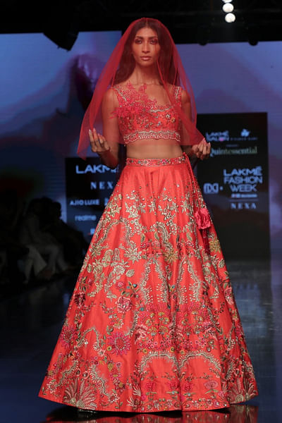 Red embroidered lehenga set