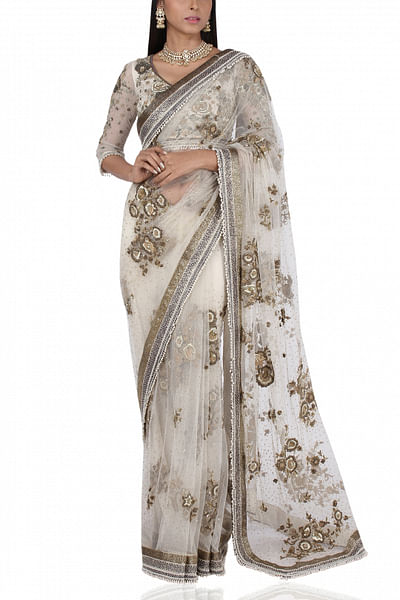 Embroidered net sari