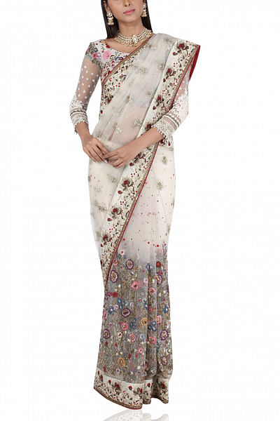Embroidered net sari