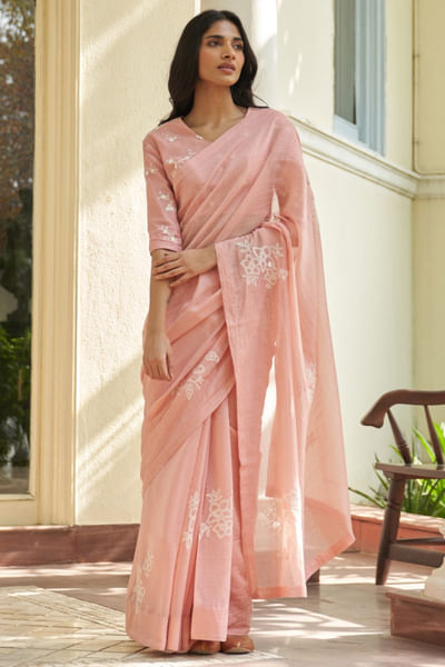 Tulip floral appliquéd sari set