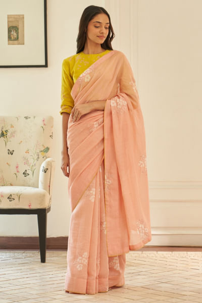 Tulip floral print embroidered sari set