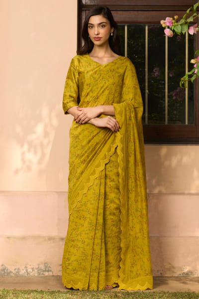 Tuscany thread embroidered floral sari set