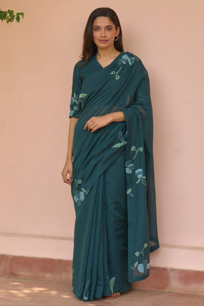 Jade applique work sari set