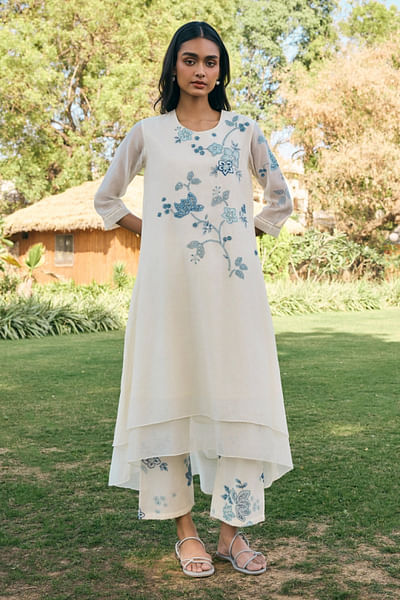Pearl floral appliqued printed co-ords