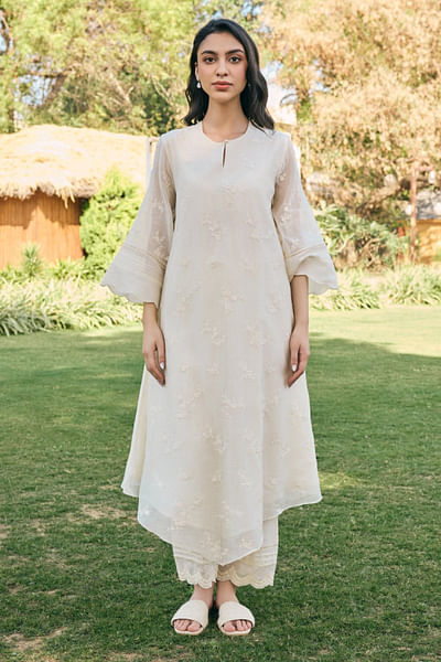 Ecru floral embroidered co-ords