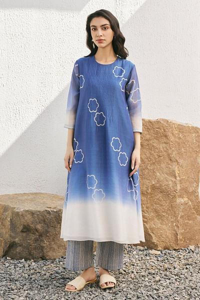 Ocean blue ombre floral printed co-ords