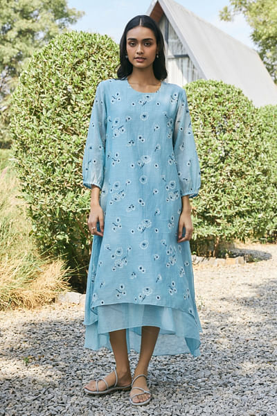 Sky floral embroidered layered dress
