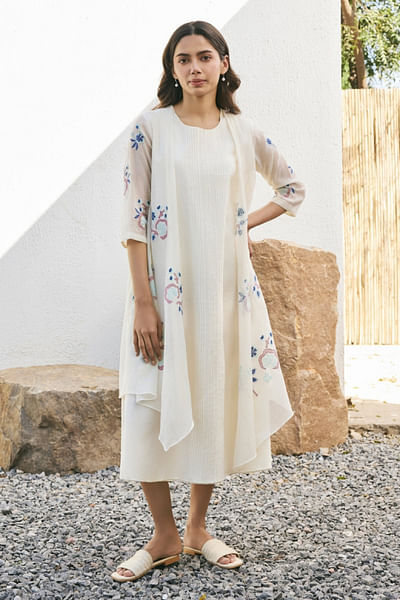Pearl floral appliqued jacket dress