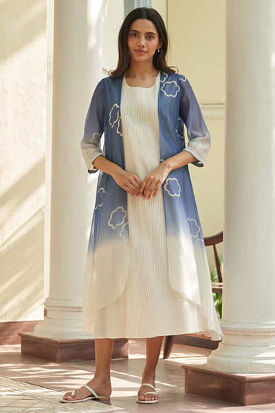 Ocean blue printed jacket dress
