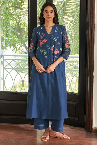Ocean blue applique embroidered co-ord set