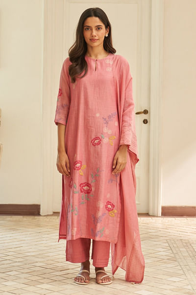 Peony floral embroidered kurta set