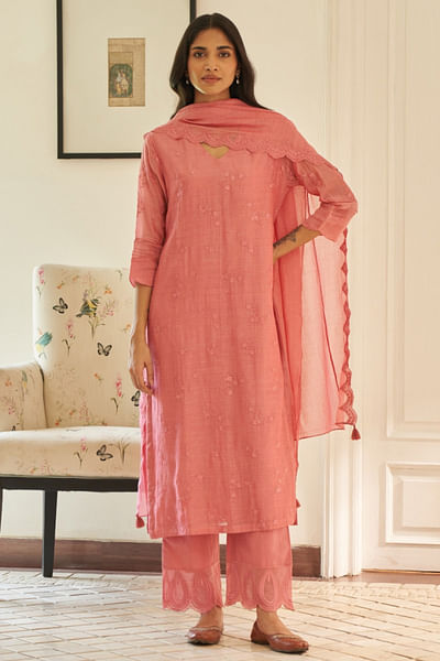 Peony thread embroidered kurta set