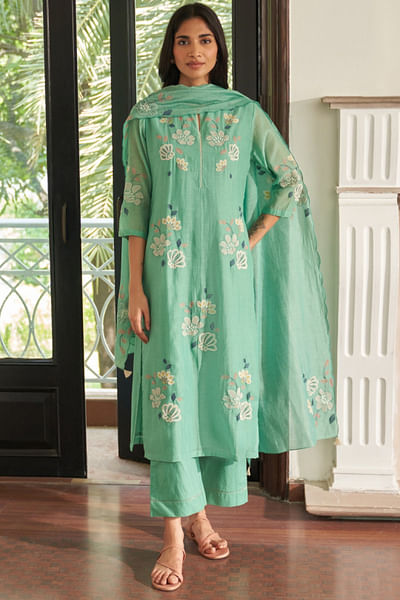 Mint embroidered kurta set