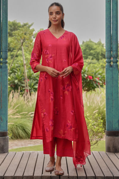 Berry floral embroidered kurta set
