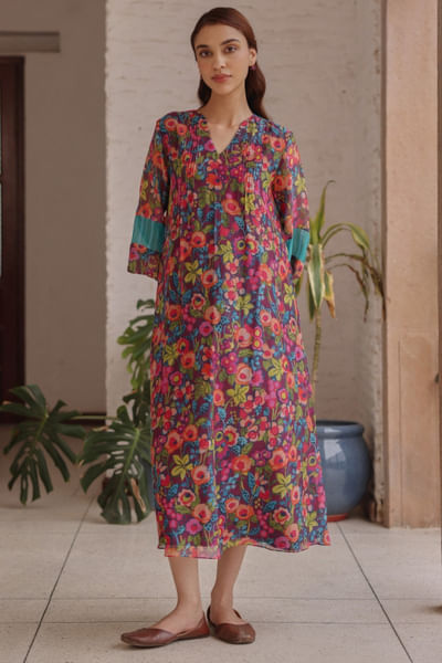 Purple floral printed dress