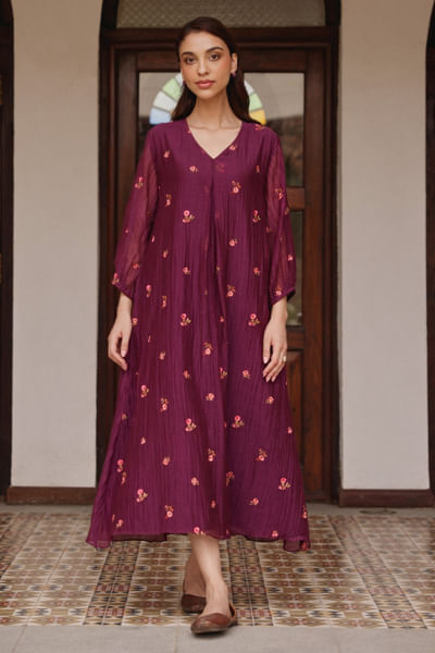 Amethyst floral thread embroidered dress