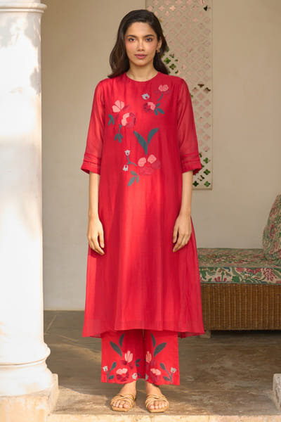 Cherry red floral appliqué co-ord set