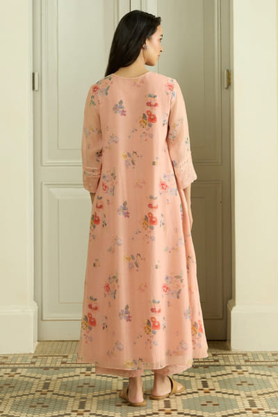 Vaayu Peach thread embroidered floral co-ord set VAAYAPR26D143014