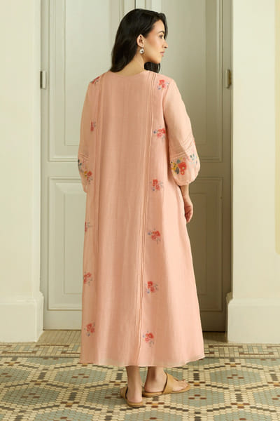 Vaayu Peach thread embroidered printed dress VAAYAPR26D143015