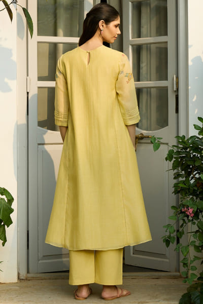 Vaayu Lemon yellow thread embroidery co-ord set VAAYAPR26D143024