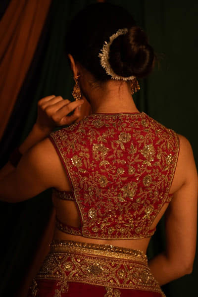 Nitika Bali Red zardozi hand embroidered sari set NITIJUL26D149244