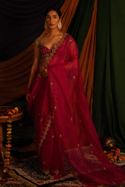 Nitika Bali Pink zardozi hand embroidered sari set NITIJUL26D149251