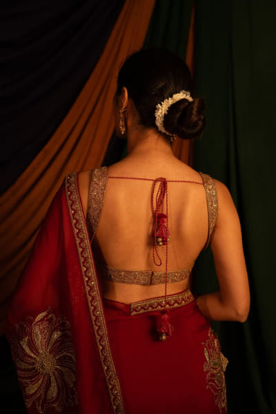 Nitika Bali Red-gold zardozi hand embroidered sari set NITIJUL26D149255