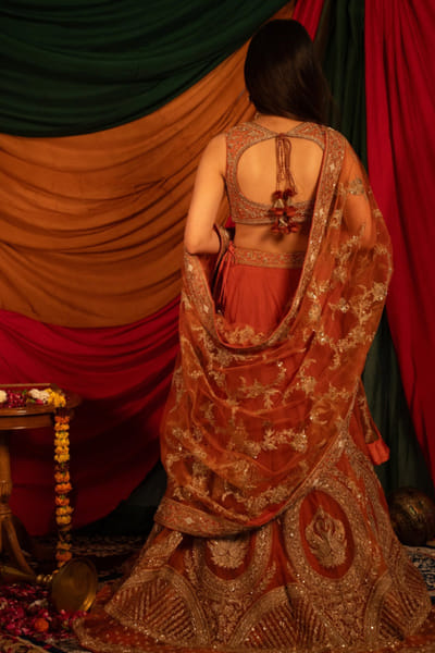 Nitika Bali Orange zardozi hand embroidered lehenga set NITIJUL26D149257
