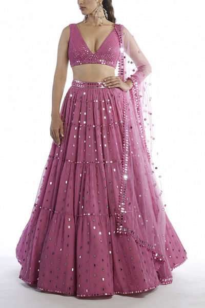 Dark blush tiered lehenga set