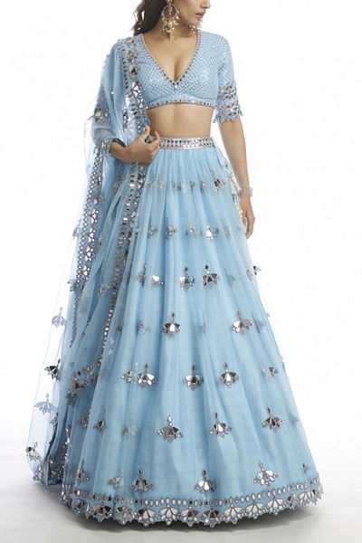 Ice blue embellished lehenga set