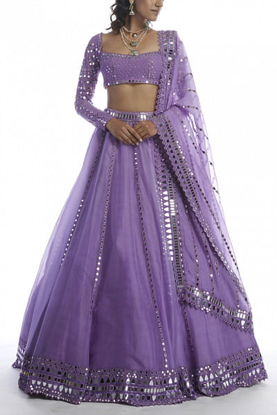 Purple mirror embellished lehenga set