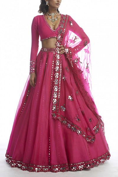 Pink embellished lehenga set